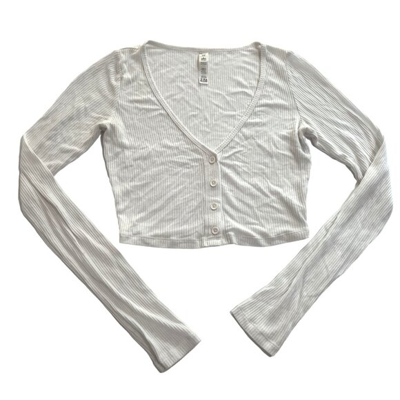 ALO Yoga Ribbed Cropped Whisper Cardigan in White - Picture 1 of 5